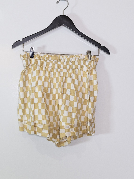 Cleobella Pants - Cleobella Organic Cotton Pull On Checkered Gingham Print Mini Shorts Honey Small